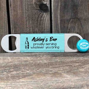 personalized faux leather bottle opener | your bar