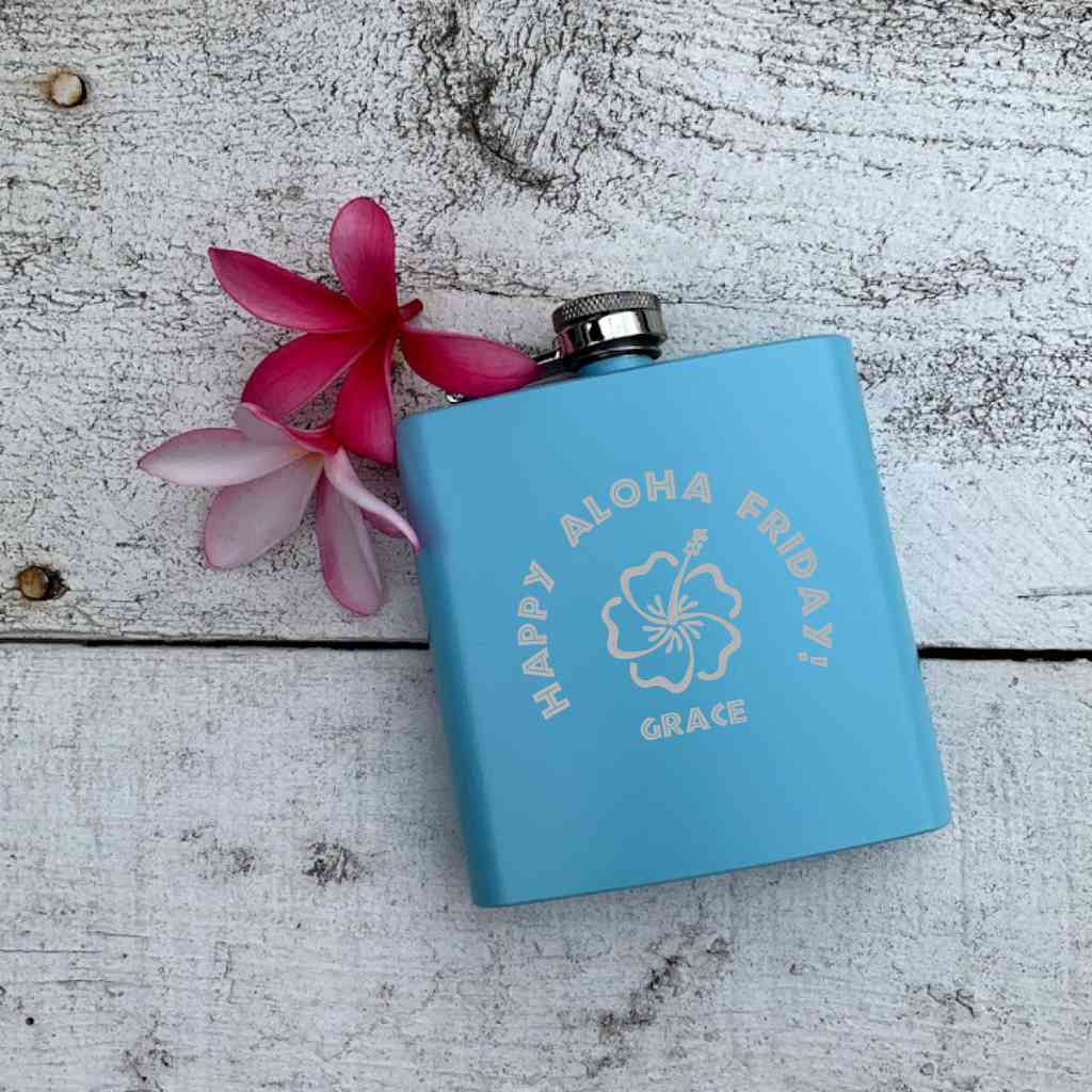 personalized 6 oz. powder coated stainless steel flask | aloha friday