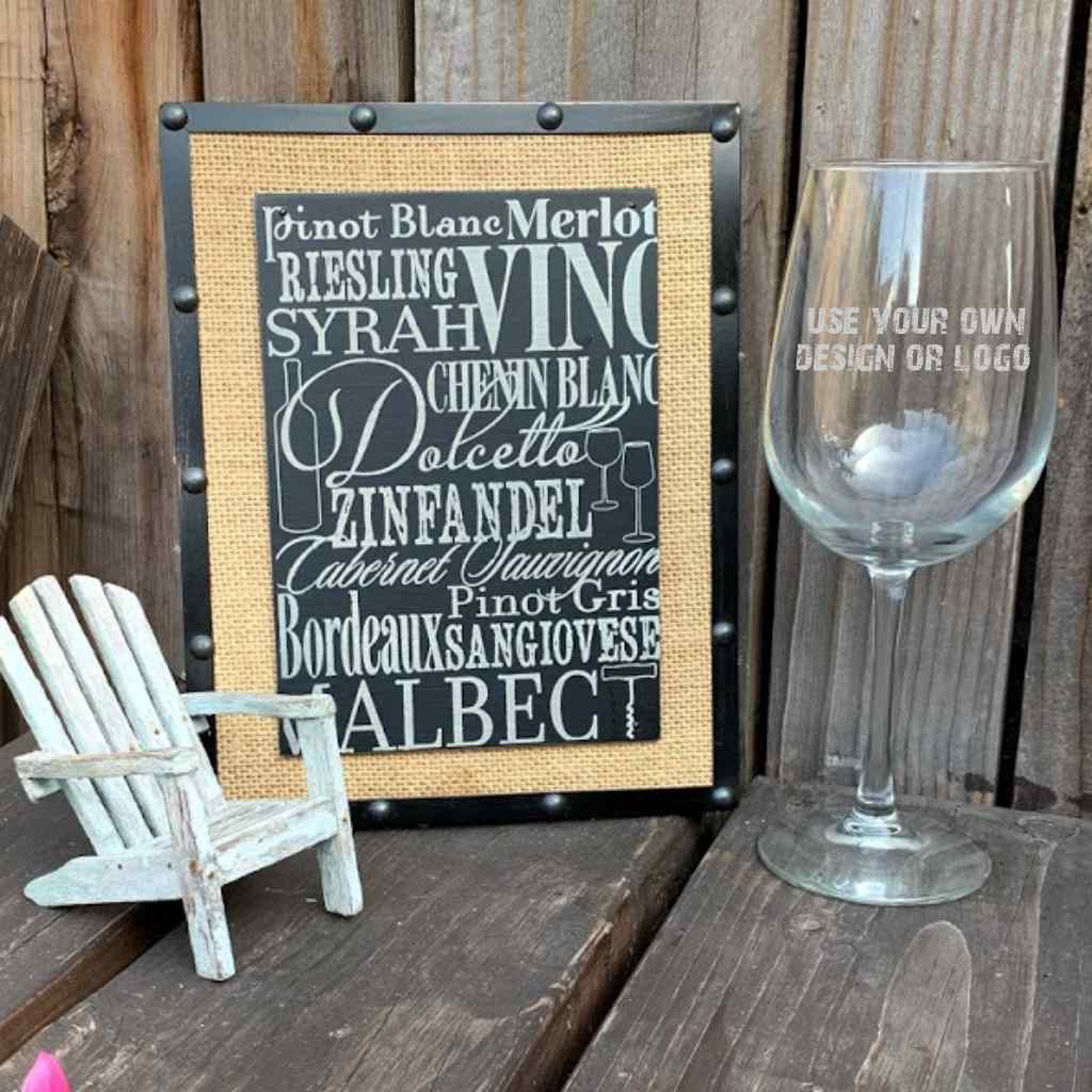 personalized laser engraved 15 oz wine glass | use your own design or logo