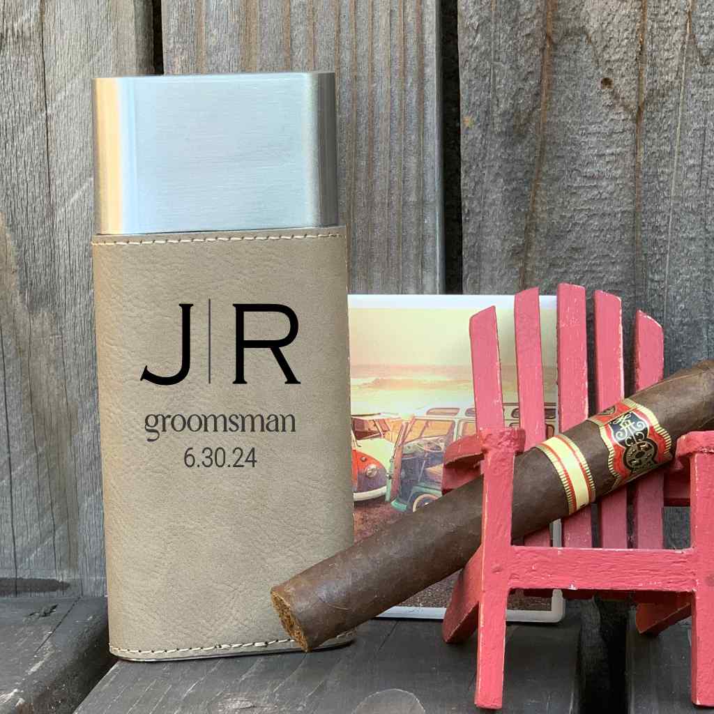 personalized faux leather cigar case with cutter | groomsman