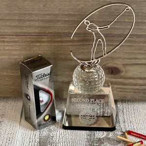 10" Clear/Black Crystal Golf Award with Silver Metal Oval Figure