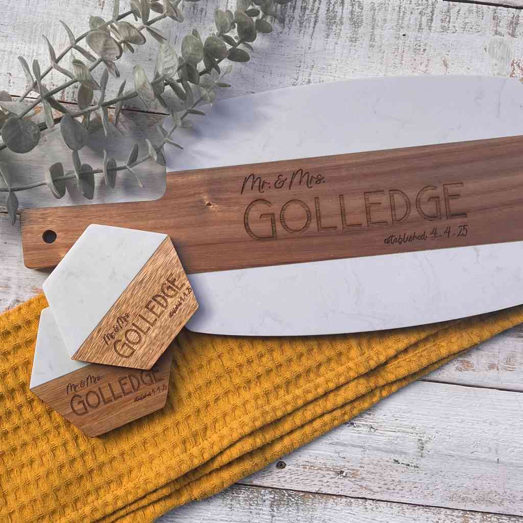 personalized serving board | marble acacia