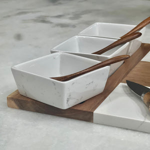 marble acacia charcuterie board | realtor closing gift