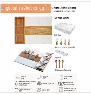 marble acacia charcuterie board | realtor closing gift
