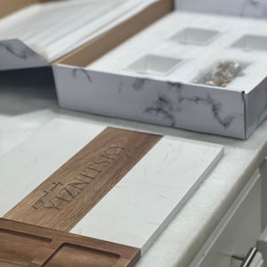 marble acacia charcuterie board | realtor closing gift