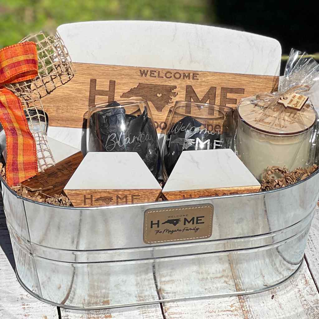 realtor closing basket | marble acacia serving board