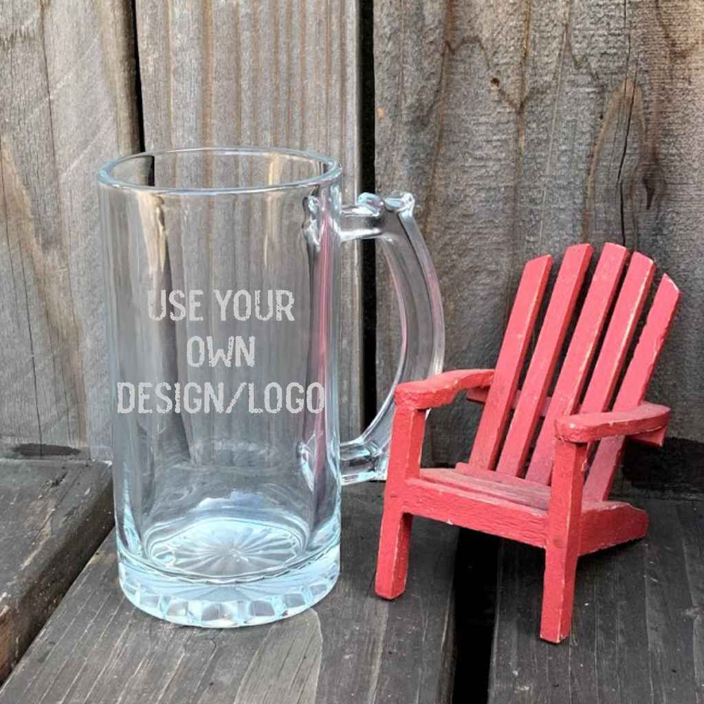 personalized laser engraved 16 oz glass beer mug | use your own design/logo