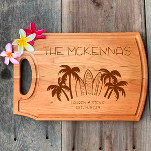 personalized laser engraved cherry cutting board | beach life