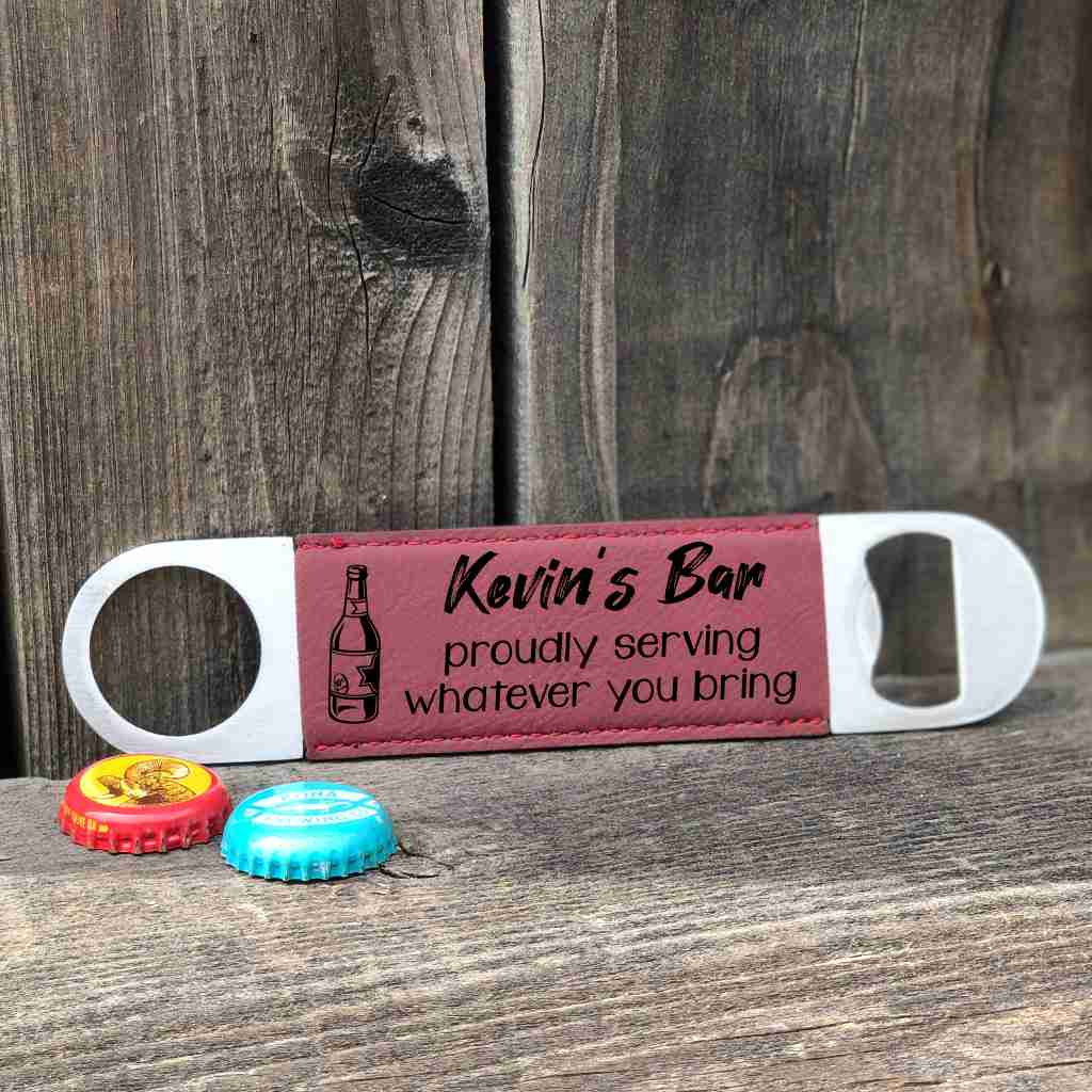 personalized faux leather bottle opener | your bar