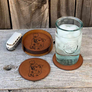 personalized faux leather drink coaster set | use your own logo/design