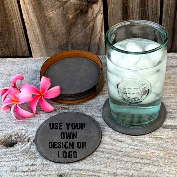 personalized faux leather drink coaster set use your own logo design