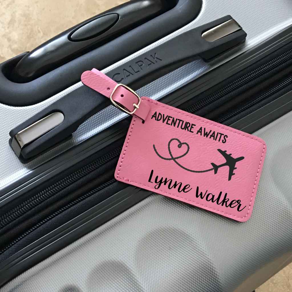 personalized faux leather luggage tag | adventure awaits
