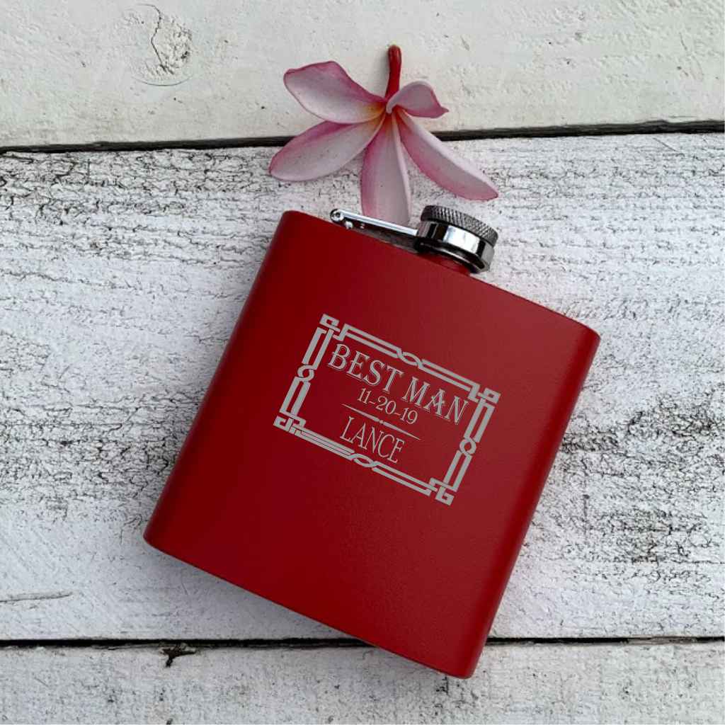 personalized 6 oz. powder coated stainless steel flask | best man