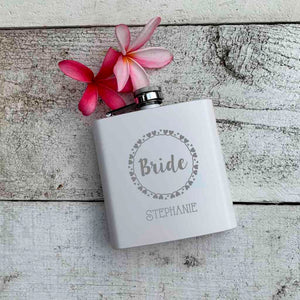 personalized 6 oz. powder coated stainless steel flask | bridal hearts