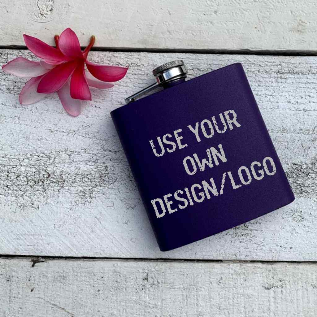 personalized 6 oz. powder coated stainless steel flask | use your own design/logo