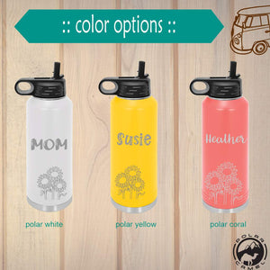 personalized double insulated 32 oz. water bottle | sunflower