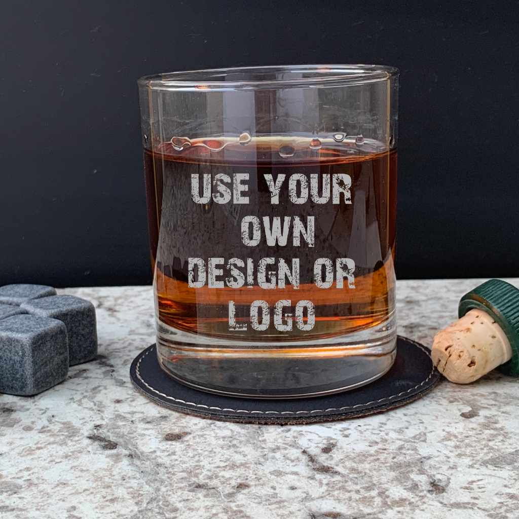 personalized laser engraved whiskey glass | use your own design
