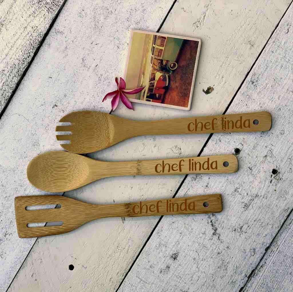 personalized 3 piece bamboo wooden utensil set | chef